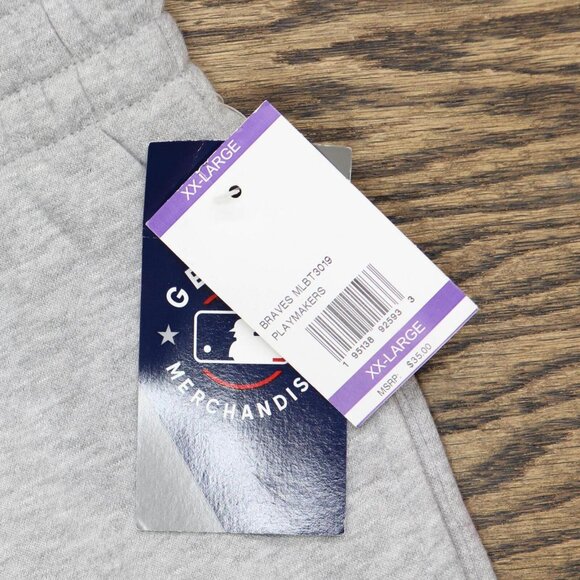 NWT Majestic Mens Fleece Lined MLB Atlanta Braves Shorts MLBT3019 2XL Gray - Picture 3 of 4